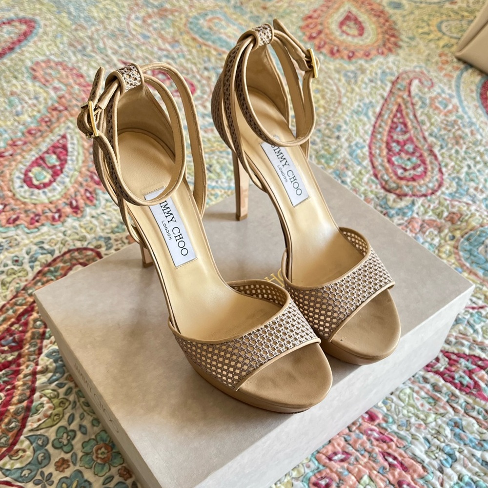 Jimmy Choo Kayden Beige Leather Mesh Heels | 39 | Women